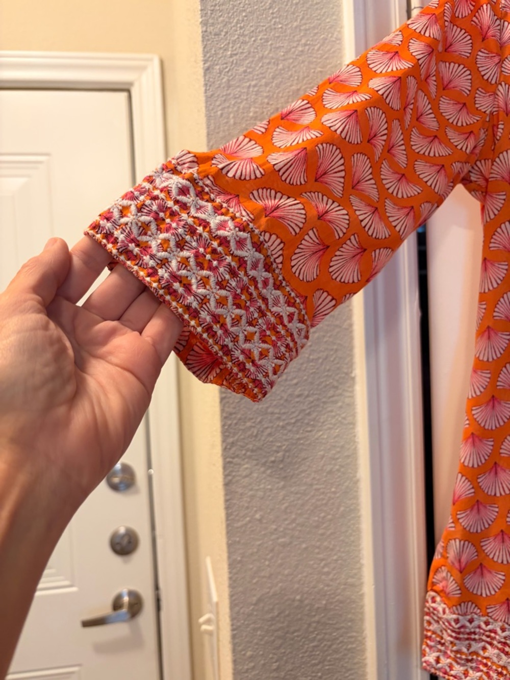Sigrid Olsen Orange & Pink Printed Tunic with Embroidered V-Neck - Picture 5 of 10